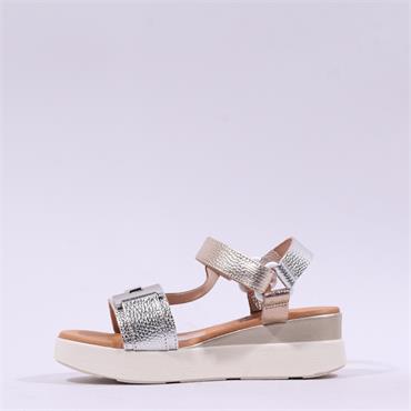Oh My Sandals Wedge T Bar Link - Champagne Combi